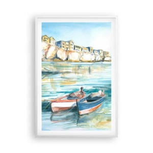 Poster în ramă albă - Peisaj în azur - 61x91 cm