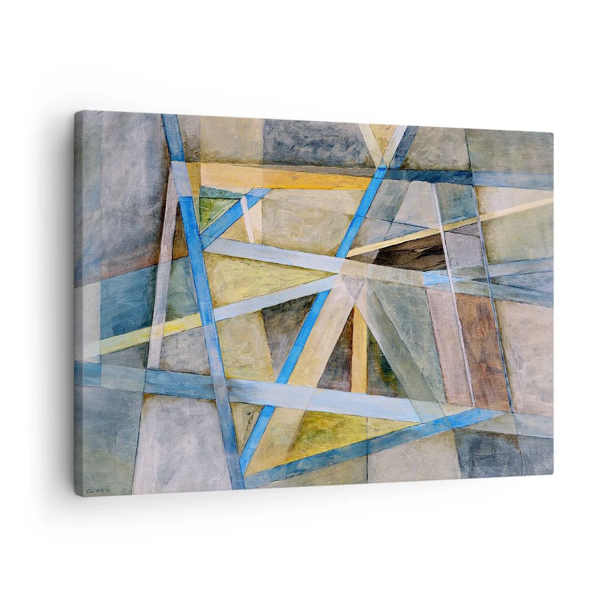 Tablou pe pânză Canvas - Compoziție geometrică cu linii deschise și albastre - 70x50cm - Drept sau de-a curmezișul? - Decorațiune modernă pentru perete pentru living și dormitor ARTTOR
