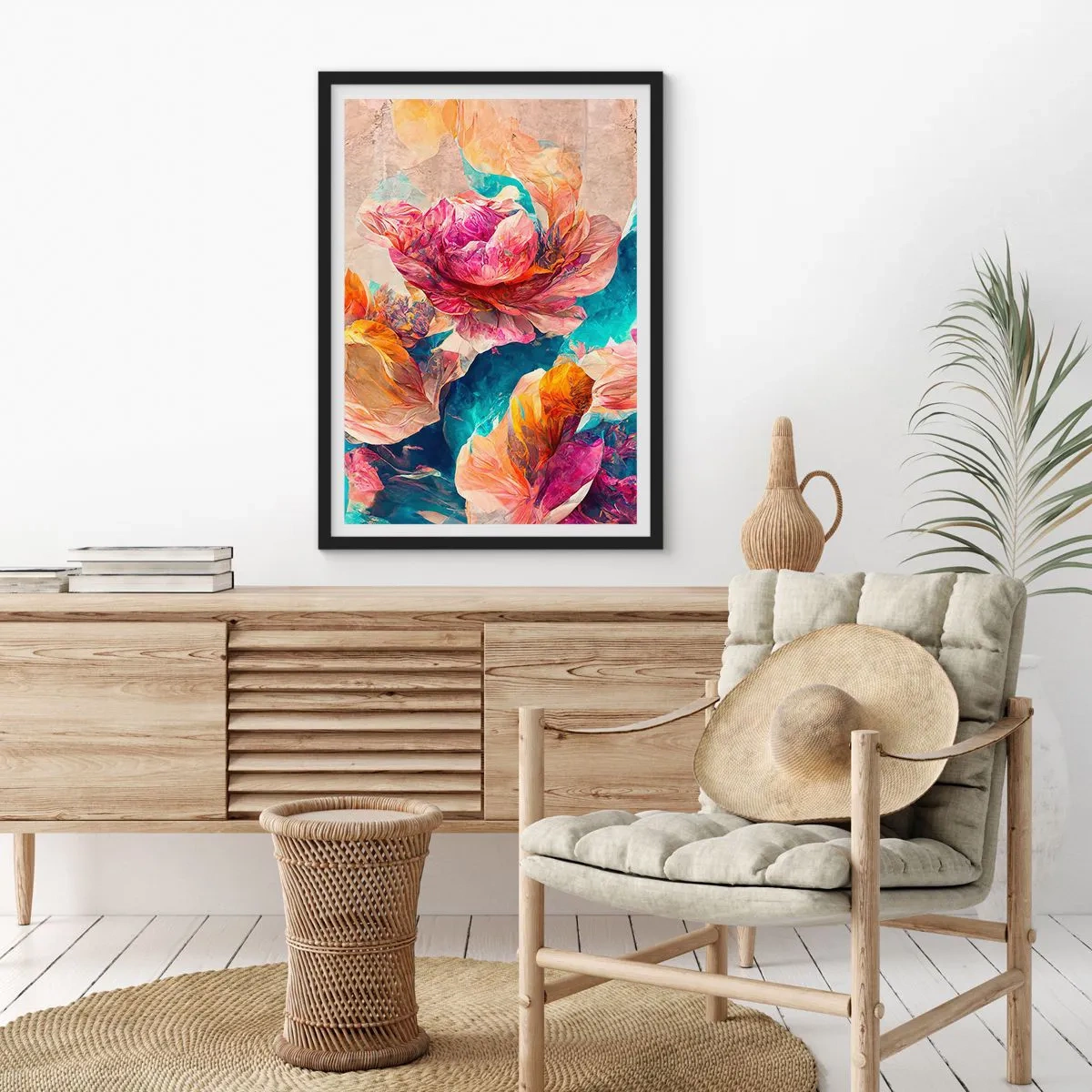 Poster în ramă neagră - Splendoarea colorată a buchetului de flori - 40x50 cm