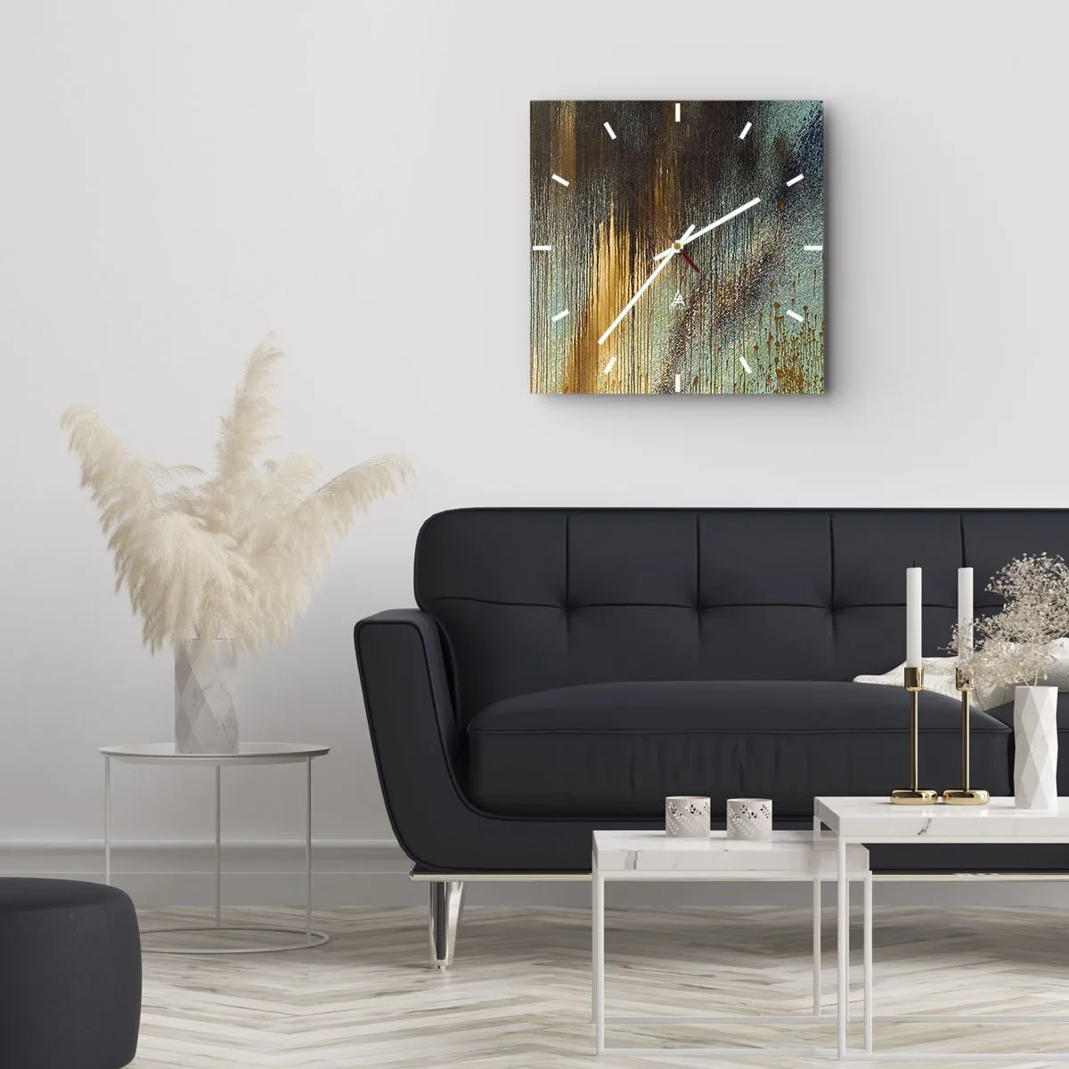 Ceas de perete - Ceas pe sticlă - O compoziție cromatică neaccidentală - 30x30 cm