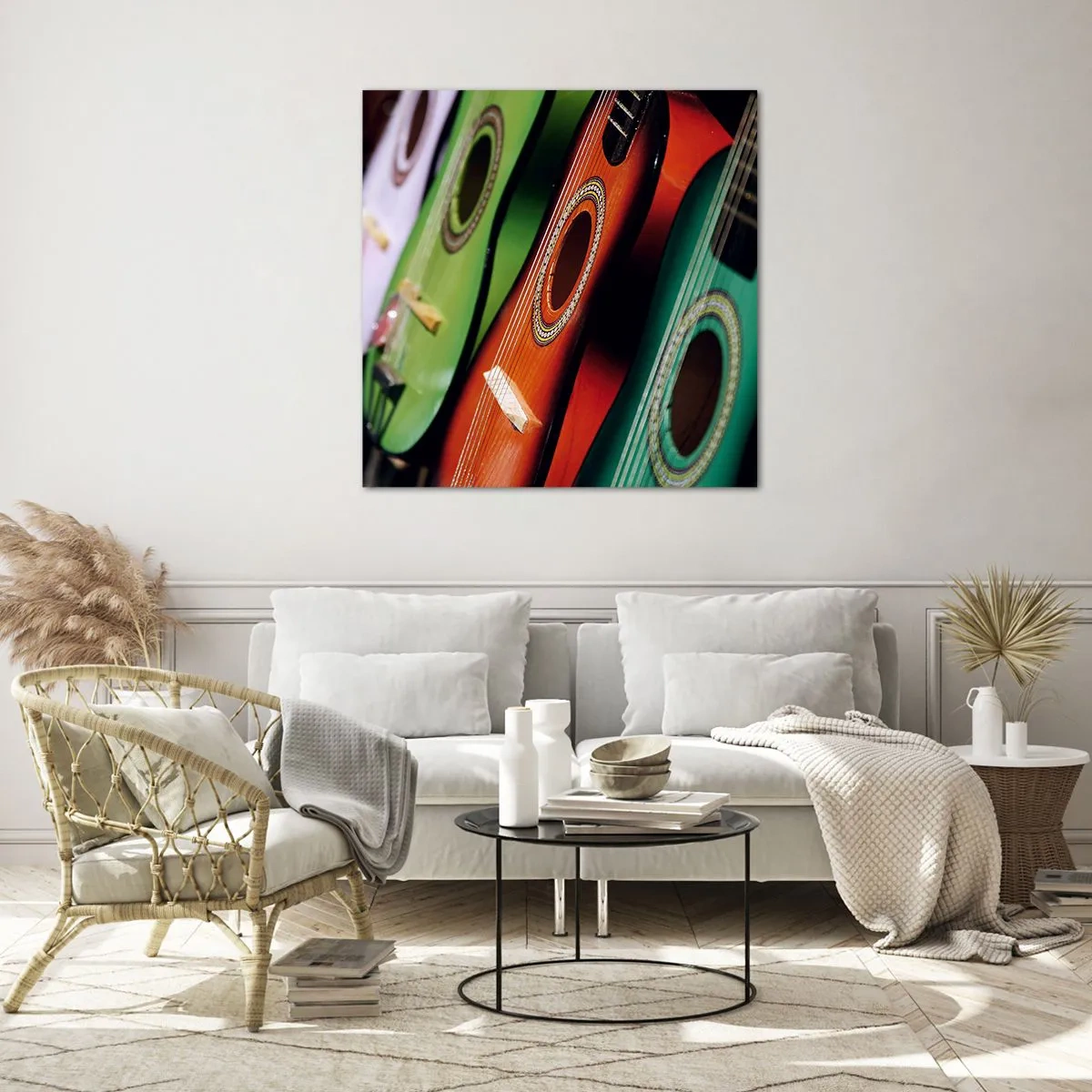Tablou pe sticlă - Chitara are multe culori - 30x30 cm