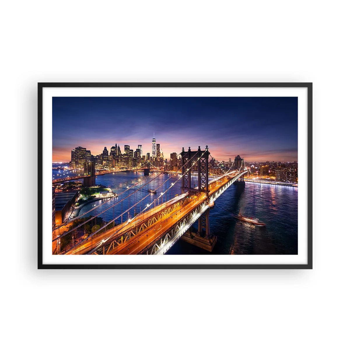 Poster în ramă neagră - Pe un pod luminos către inima orașului - 91x61 cm