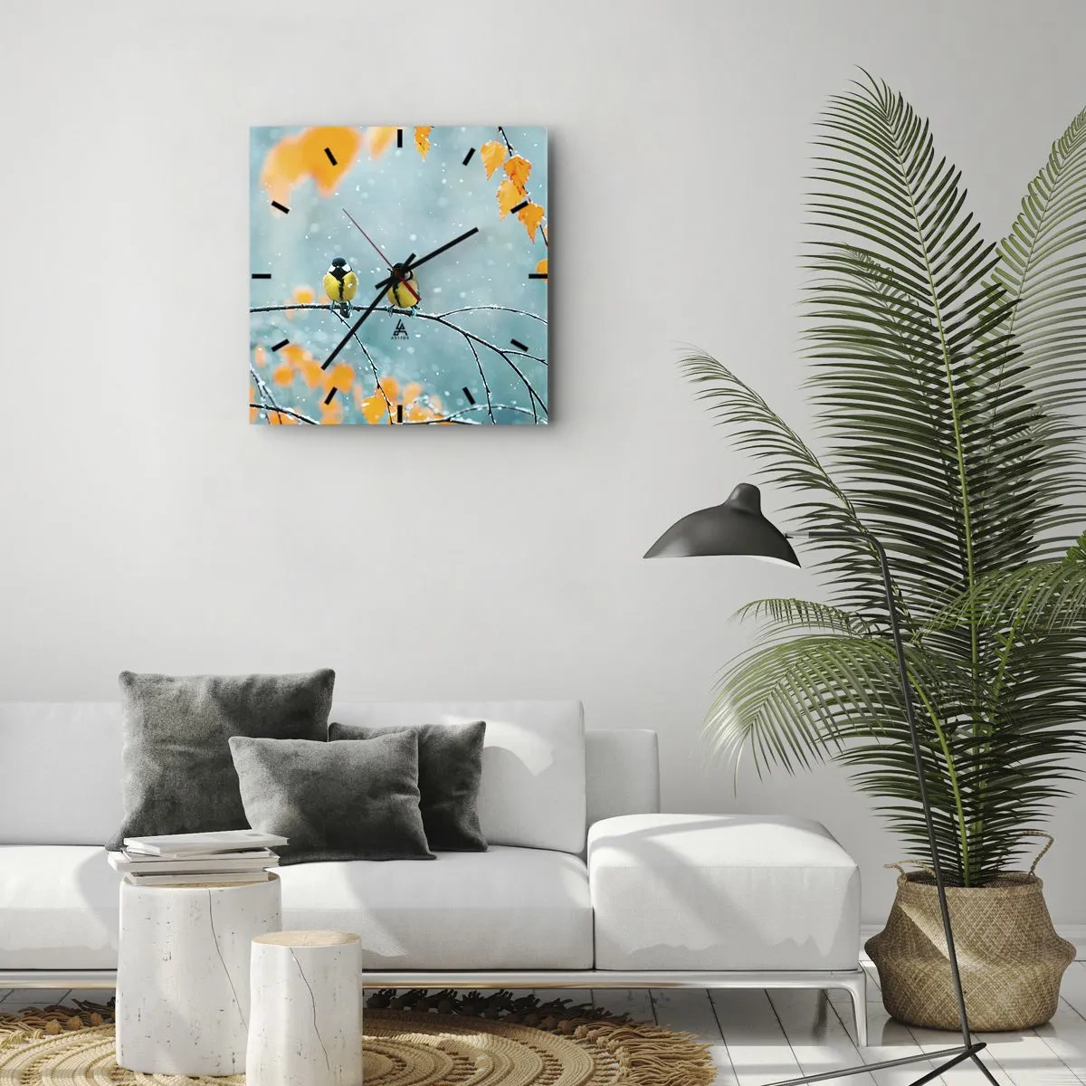 Ceas de perete - Ceas pe sticlă - Bârfele păsărilor - 30x30 cm
