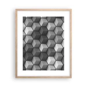 Poster în ramă de stejar deschis - Puzzle cubist - 40x50 cm
