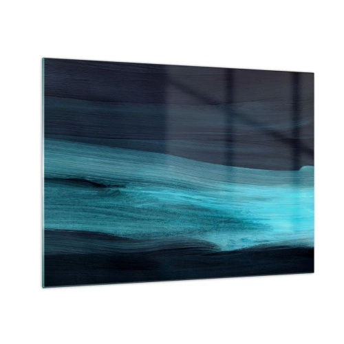 Tablou pe sticlă - Val abstract în nuanțe de turcoaz și albastru marin - 70x50cm - Du-te cu fluxul - Decorațiune modernă pentru perete pentru living și dormitor ARTTOR