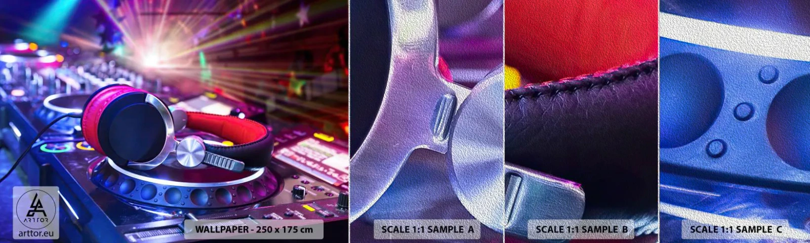 Mostră tapet Premium Sand - Imediat începe distracția - Muzică, Studio de muzică, Căști - 100x30 cm