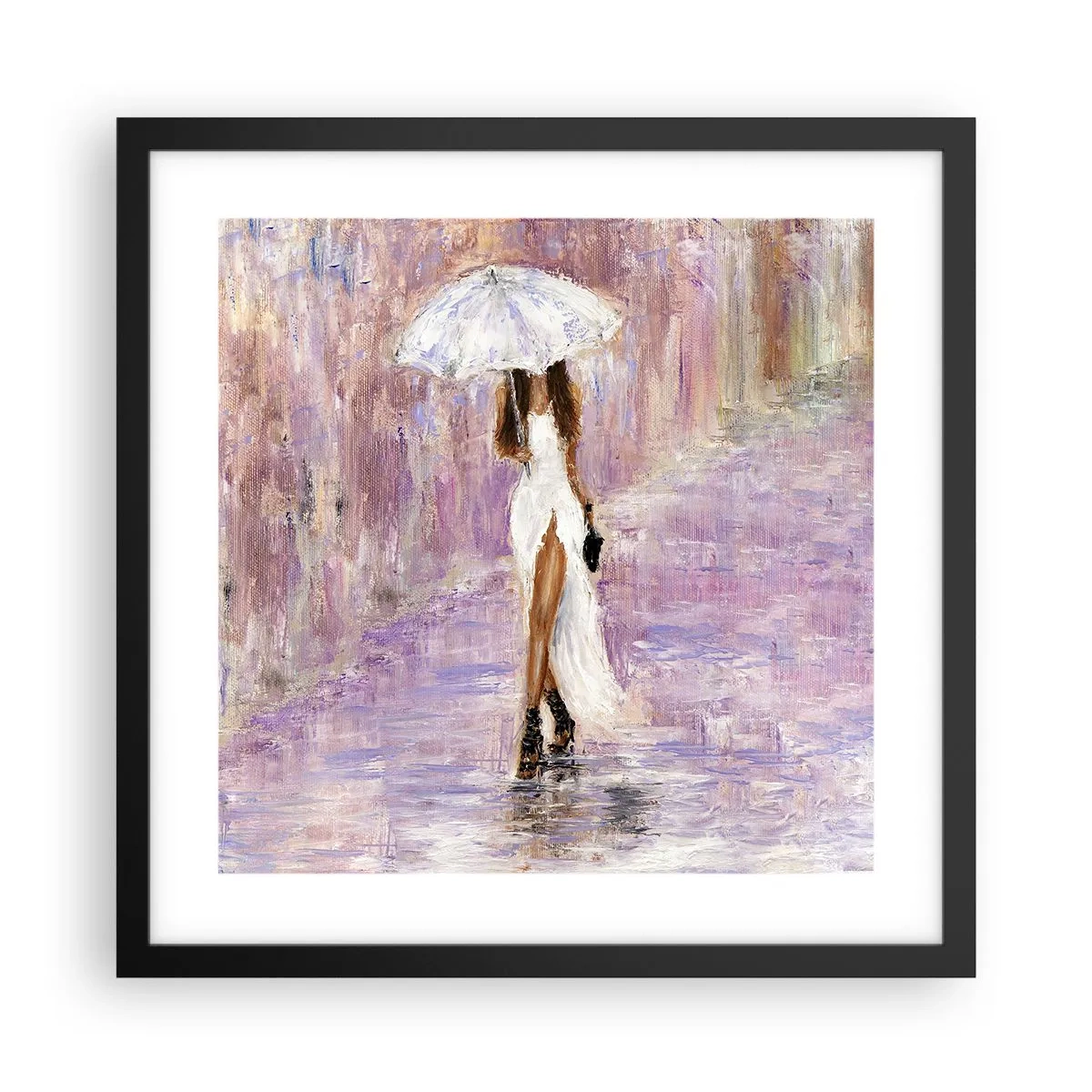 Poster în ramă neagră - În ploaia de liliac - 40x40 cm