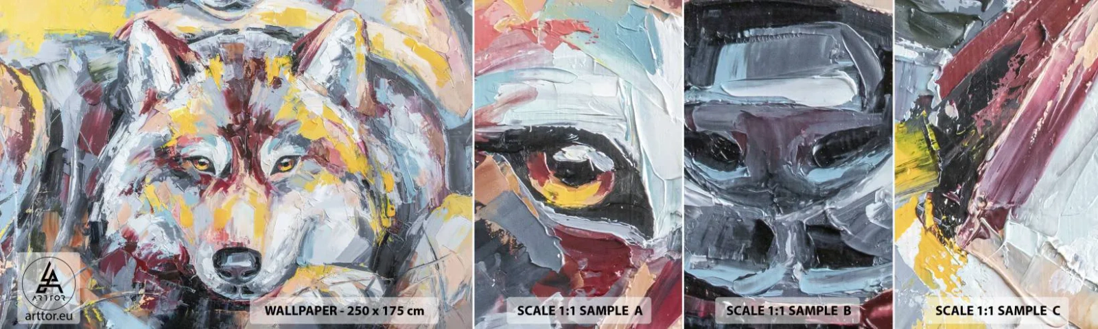 Mostră tapet autocolant Deluxe Sticker - Pace pentru cel drag - Abstracția, Lup, Pictura - 100x30 cm