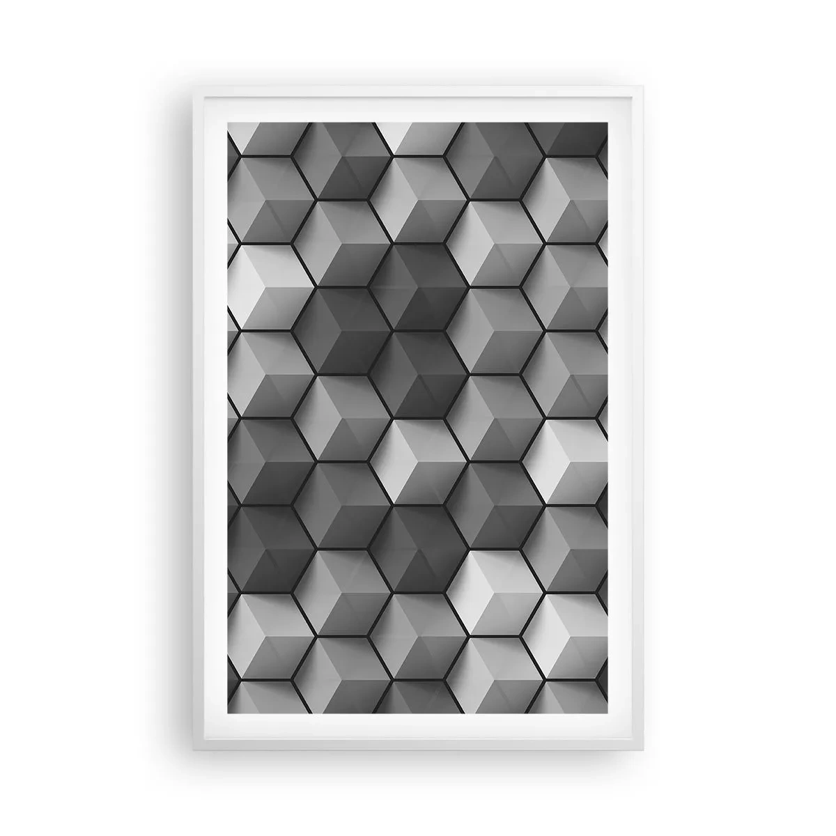 Poster în ramă albă - Puzzle cubist - 61x91 cm