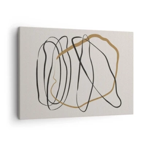Tablou pe pânză Canvas - Linii artistice în negru și auriu pe un fundal deschis - 70x50cm - Compoziție - Dans posesiv - Decorațiune modernă pentru perete pentru living și dormitor ARTTOR