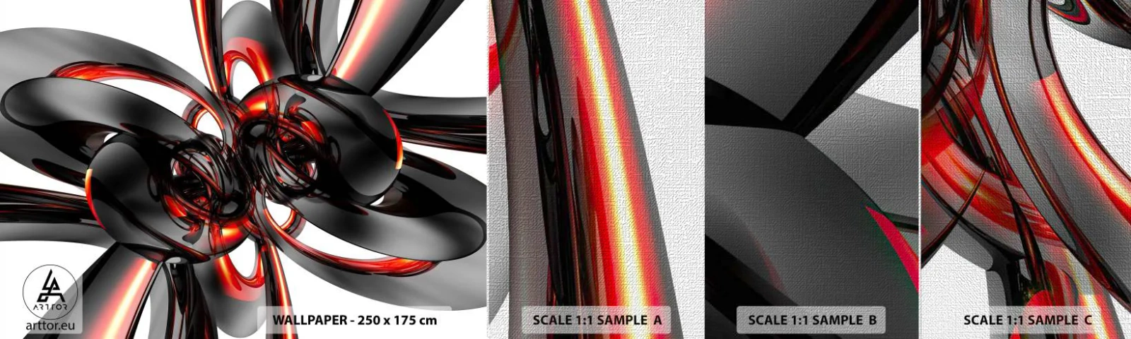 Mostră tapet Premium Canvas - Mișcare în grafit și roșu - Abstracția, 3D, Bucată - 100x30 cm