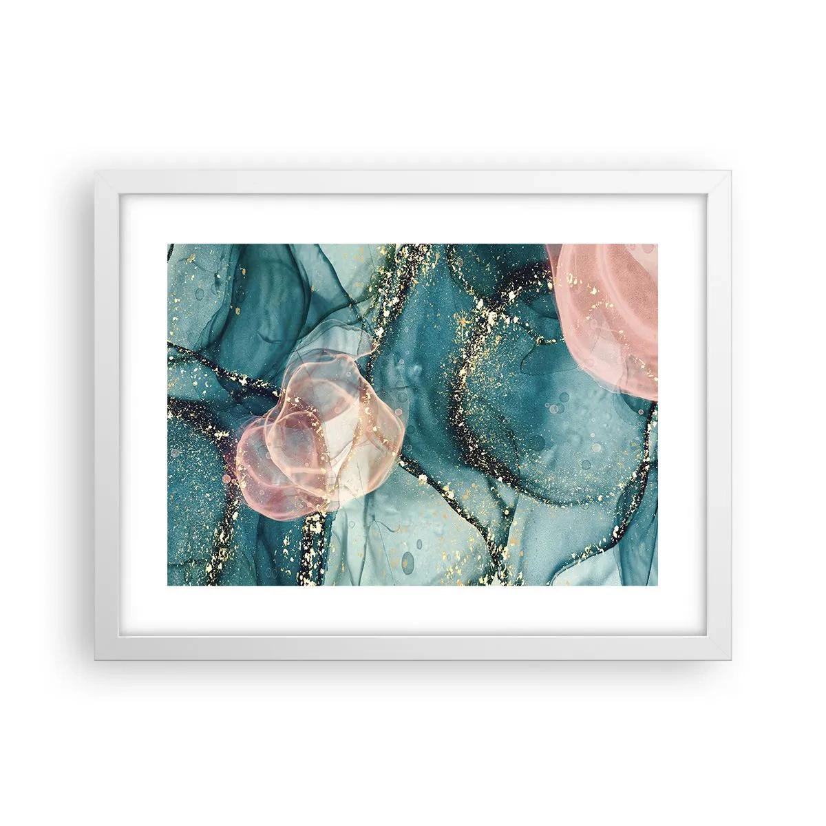 Poster în ramă albă - Mătase albastră, tul roz - 40x30 cm