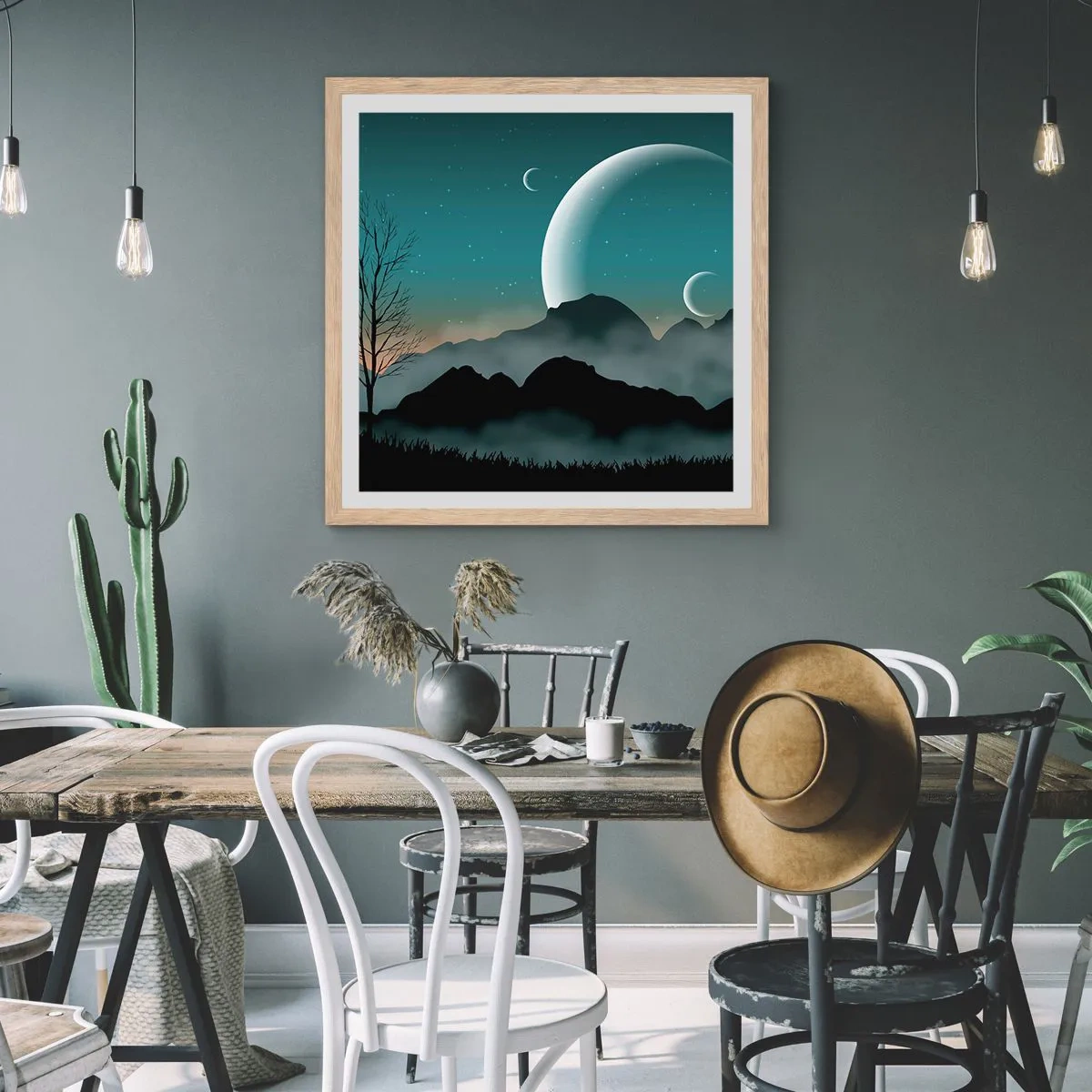 Poster în ramă de stejar deschis - Carnavalul unei nopți înstelate - 40x40 cm