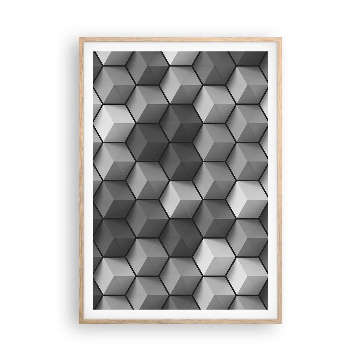 Poster în ramă de stejar deschis - Puzzle cubist - 70x100 cm