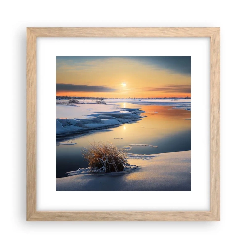 Poster în ramă de stejar deschis - Apus de soare pe timp de iarnă - 30x30 cm