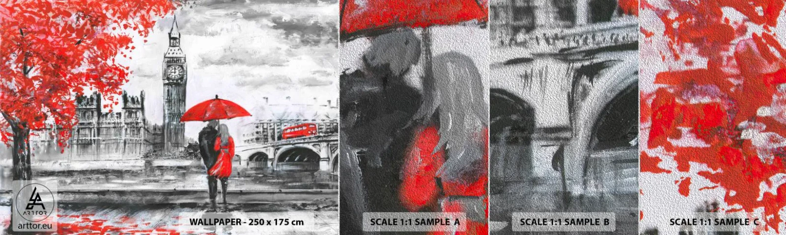 Mostră tapet Premium Sand - Îndrăgostit de Londra - Oraș, Londra, Cuplu îndrăgostit - 100x30 cm