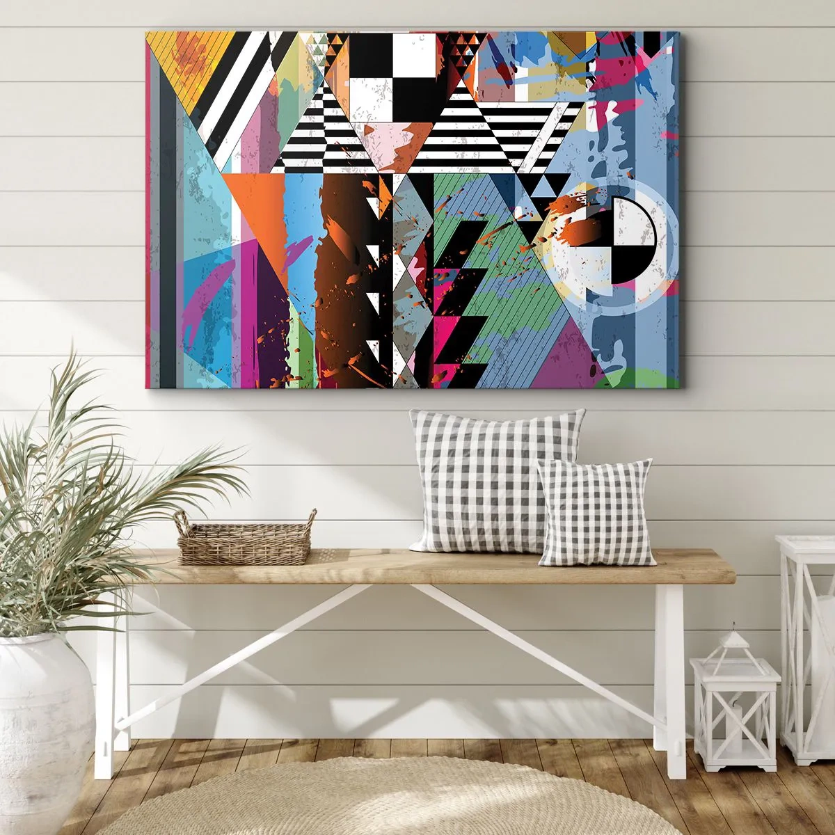 Tablou pe pânză Canvas - Compoziție geometrică abstractă cu culori vii - 70x50cm - Geometric și organic - Decorațiune modernă pentru perete pentru living și dormitor ARTTOR