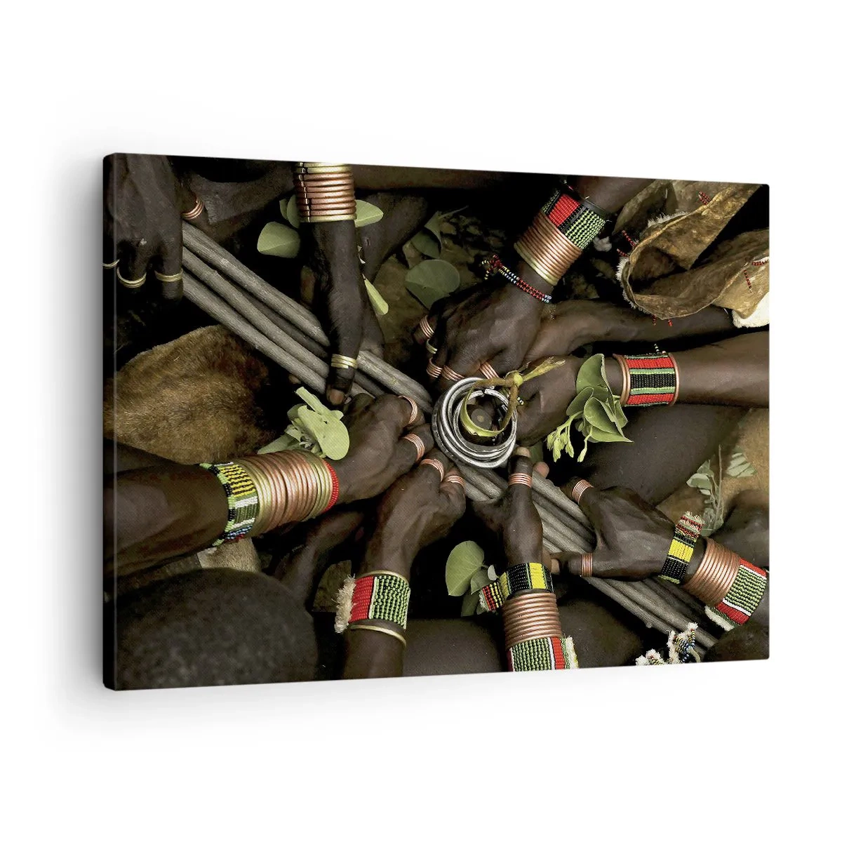 Tablou pe pânză Canvas - Brățări tradiționale de mână într-un grup de mâini - 70x50cm - Împreună - Decorațiune modernă pentru perete pentru living și dormitor ARTTOR