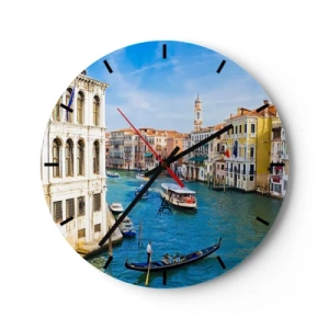 Ceas de perete - Ceas pe sticlă - Vedere pitorească a unui canal din Veneția cu gondole și clădiri - 30x30cm - Traficul unic în lume - Decorațiune modernă pentru perete pentru living, bucătărie și dormitor ARTTOR