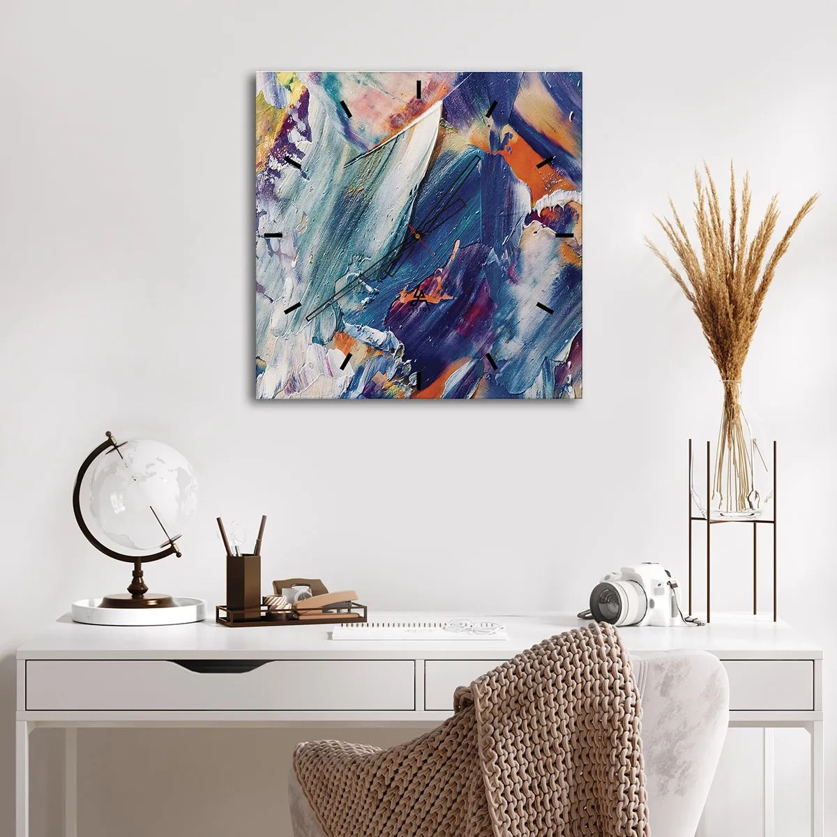 Ceas de perete - Ceas pe sticlă - Confuzie de culori - 40x40 cm