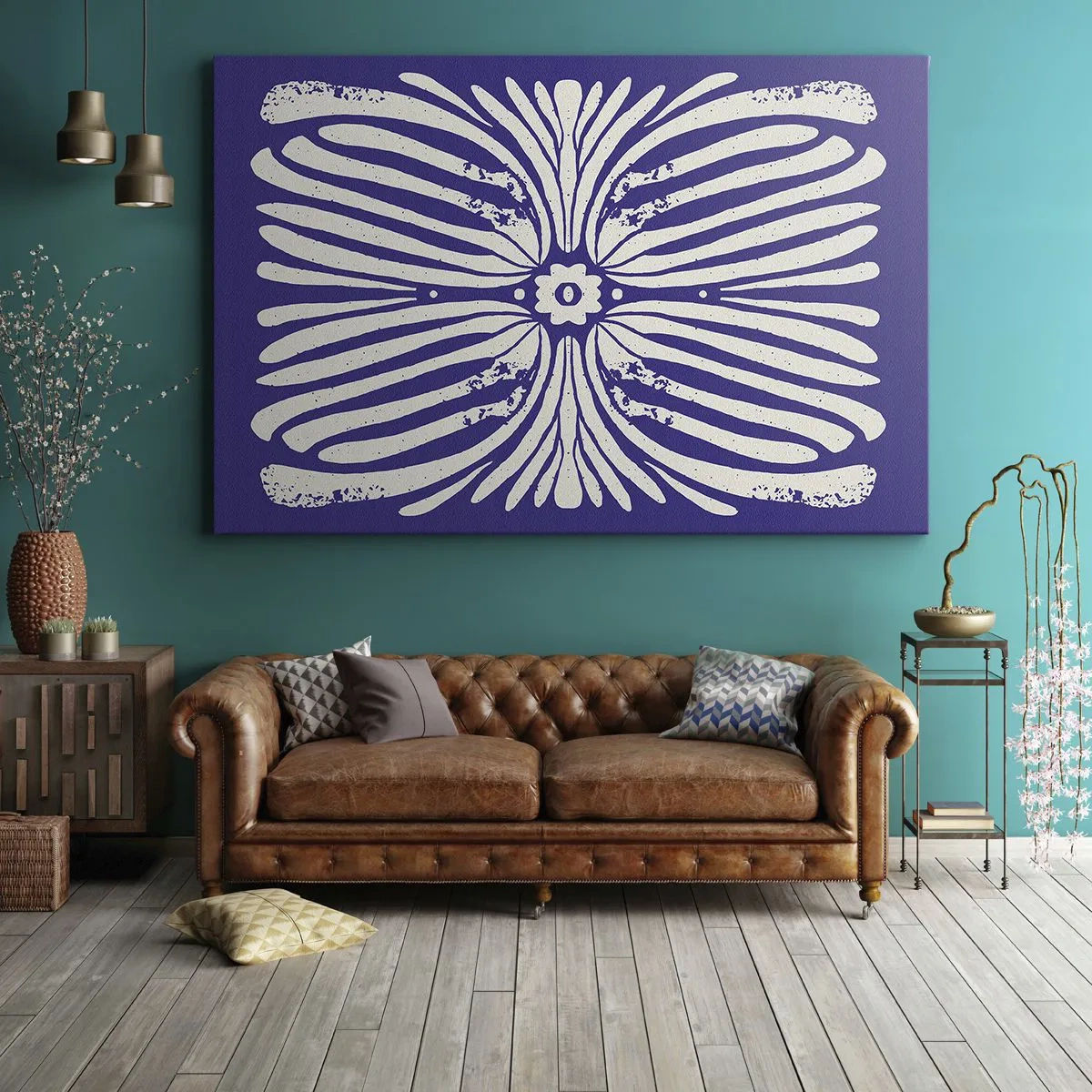 Tablou pe pânză Canvas - Model etnic în nuanțe de violet și alb - 70x50cm - Inspirații etnice - Decorațiune modernă pentru perete pentru living și dormitor ARTTOR
