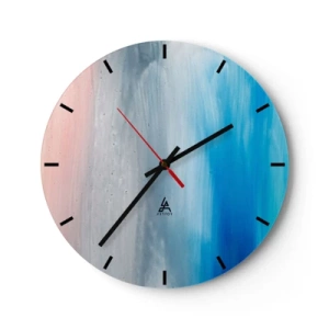 Ceas de perete - Ceas pe sticlă - Culorile pastelate trec de la roz, gri și albastru intens - 30x30cm - Elemente: aer - Decorațiune modernă pentru perete pentru living, bucătărie și dormitor ARTTOR