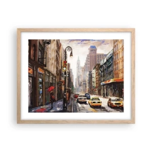 Poster în ramă de stejar deschis - New York - plin de culoare și în ploaie - 50x40 cm