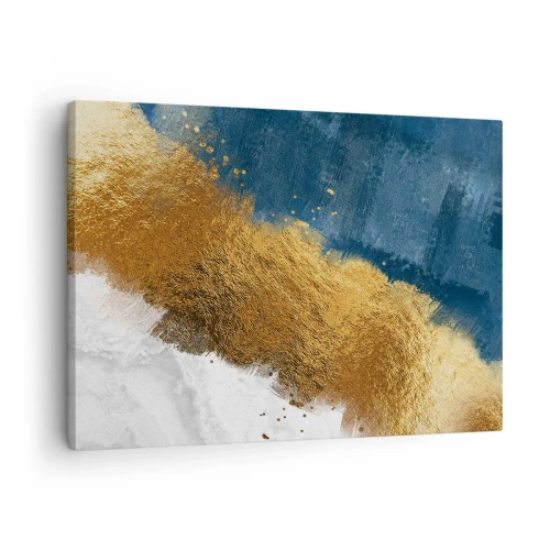 Tablou pe pânză Canvas - O compoziție abstractă în nuanțe de auriu, albastru și alb. - 70x50cm - Culorile verii - Decorațiune modernă pentru perete pentru living și dormitor ARTTOR