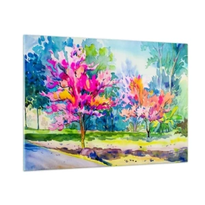 Tablou pe sticlă - Grădina curcubeului în splendoarea primăverii - 100x70 cm