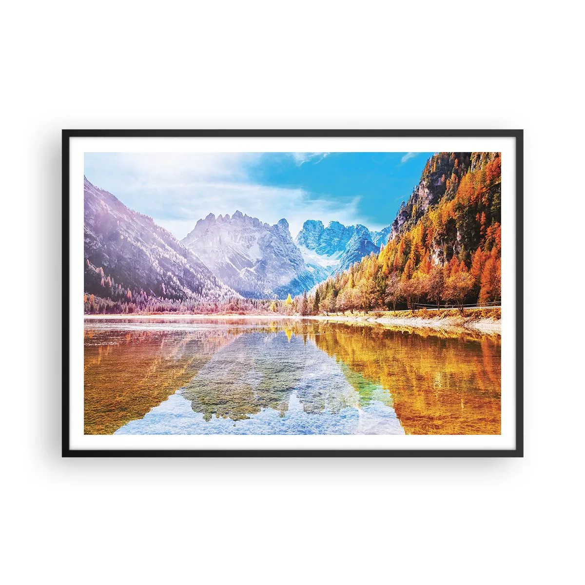 Poster în ramă neagră - Iar în munți începe toamna - 100x70 cm