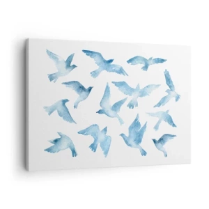 Tablou pe pânză Canvas - O acuarelă subtilă înfățișând păsări în zbor - 70x50cm - Păsări albastre - Decorațiune modernă pentru perete pentru living și dormitor ARTTOR