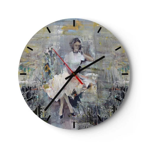 Ceas de perete - Ceas pe sticlă - O femeie într-o rochie în stil impresionist - 30x30cm - Clasică și modernă - Decorațiune modernă pentru perete pentru living, bucătărie și dormitor ARTTOR