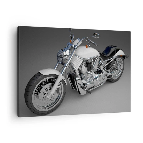 Tablou pe pânză Canvas - Motocicletă cruiser albă pe fundal gri - 70x50cm - Te face să vrei să îngenunchezi - Decorațiune modernă pentru perete pentru living și dormitor ARTTOR