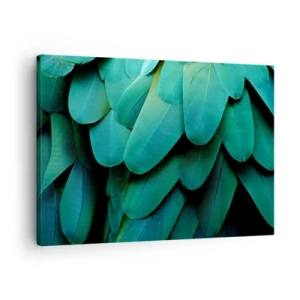 Tablou pe pânză Canvas - Detaliu de pene în nuanțe de verde - 70x50cm - Precizia naturii papagalicești - Decorațiune modernă pentru perete pentru living și dormitor ARTTOR