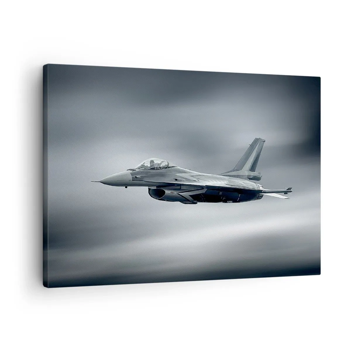 Tablou pe pânză Canvas - Un avion de vânătoare în zbor pe un cer înnorat - 70x50cm - Vrei să mă provoci? - Decorațiune modernă pentru perete pentru living și dormitor ARTTOR