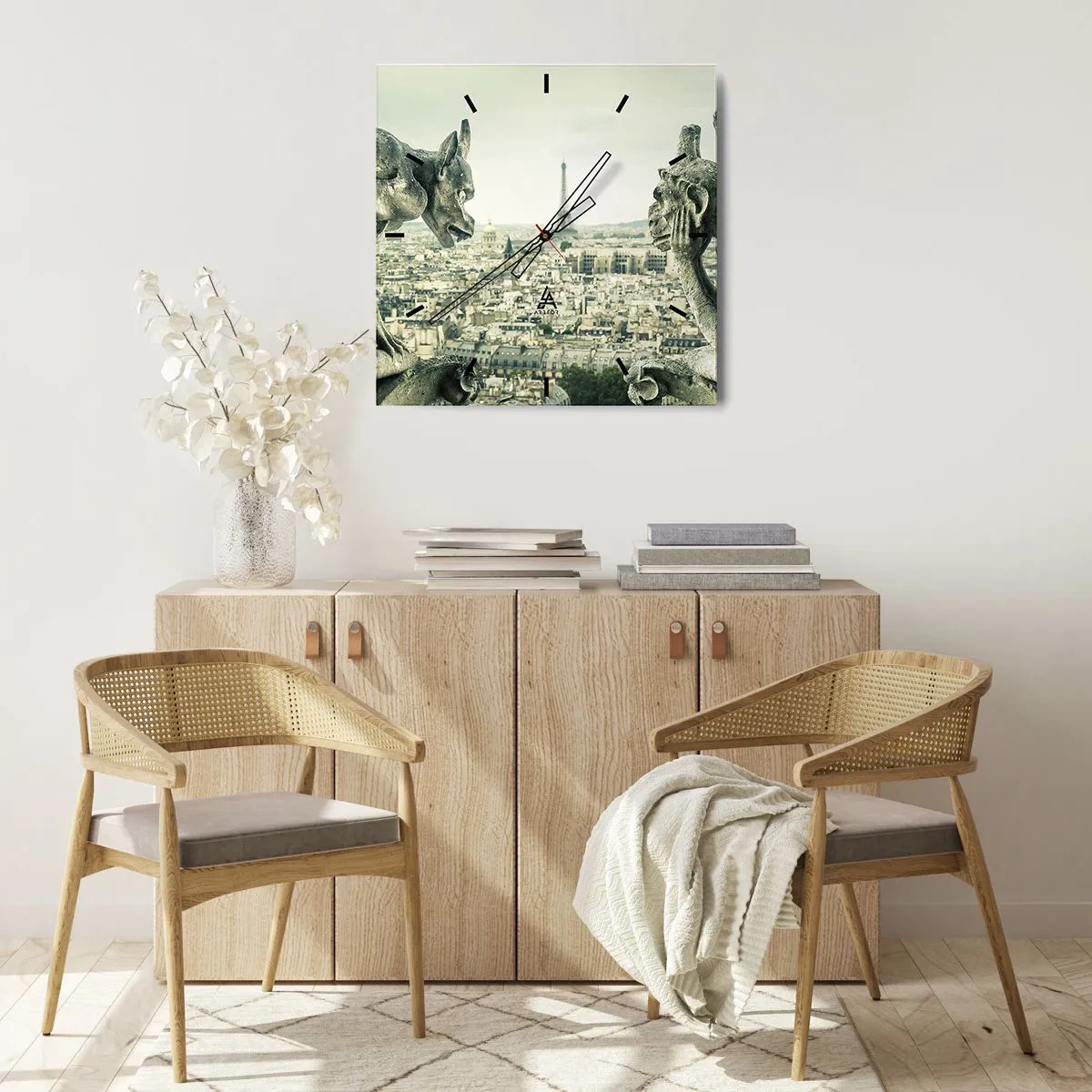 Ceas de perete - Ceas pe sticlă - La taclale pariziene - 30x30 cm