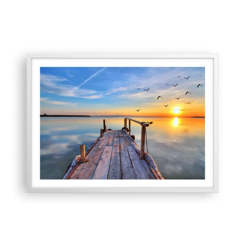 Poster în ramă albă - Mergând înainte spre soare - 70x50 cm