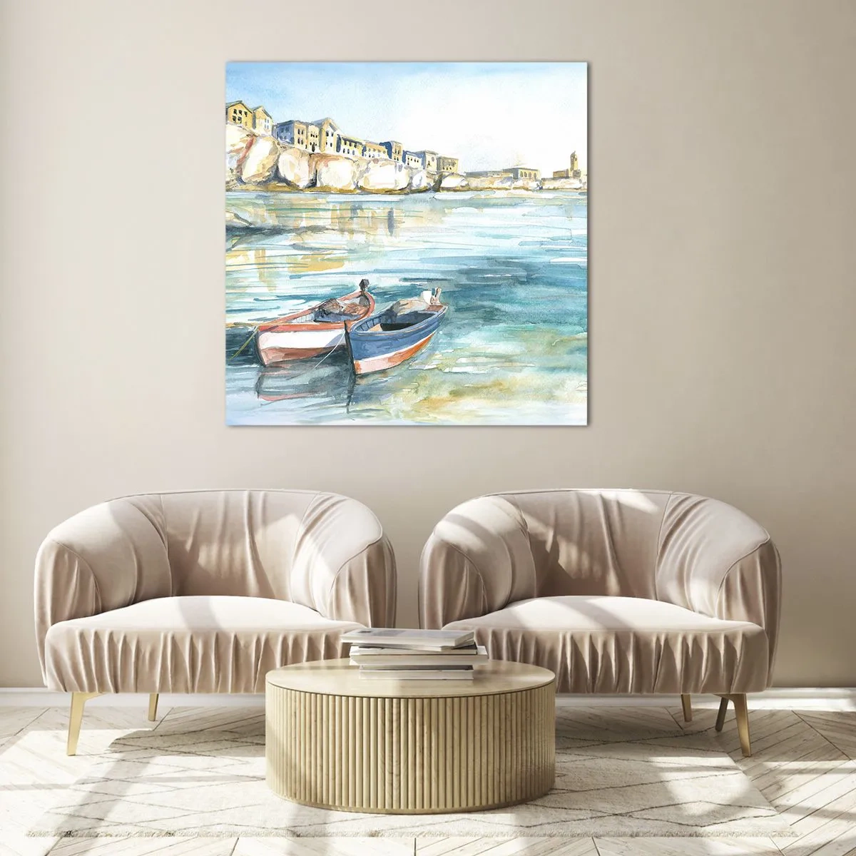 Tablou pe sticlă - Peisaj în azur - 30x30 cm