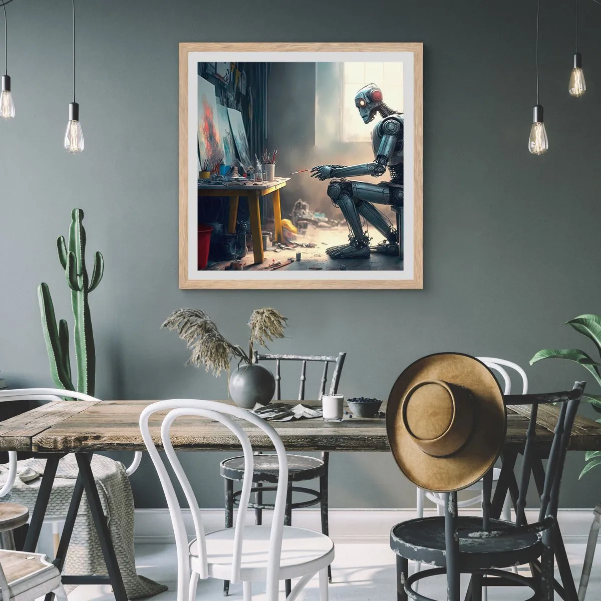 Poster în ramă de stejar deschis - Actul de creație - 40x40 cm