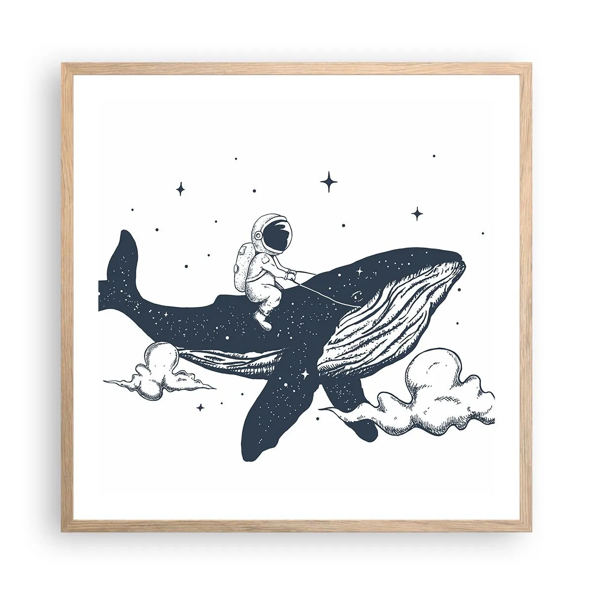 Poster în ramă de stejar deschis - Aventura spațială - 60x60 cm