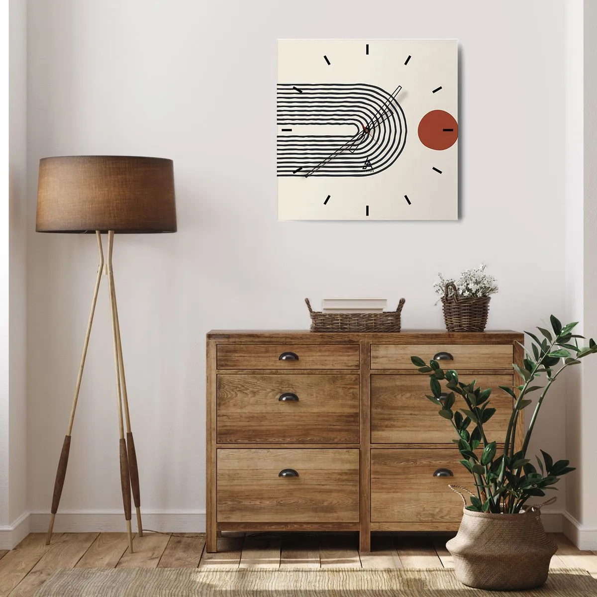 Ceas de perete - Ceas pe sticlă - Magnetismul formelor și al culorilor - 30x30 cm