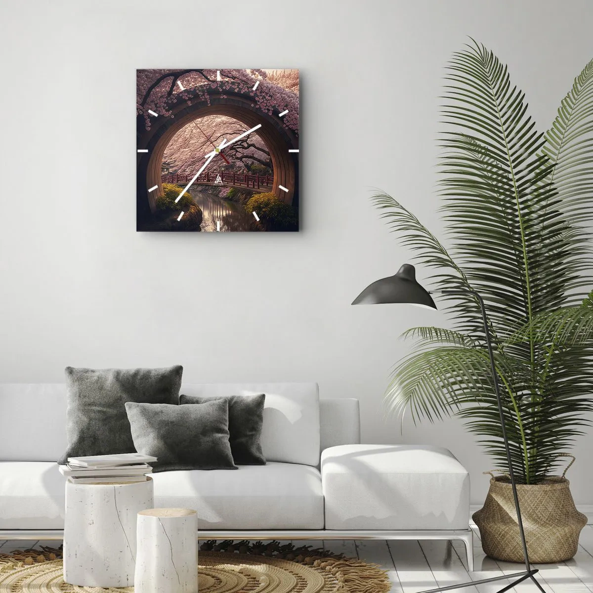 Ceas de perete - Ceas pe sticlă - Primăvara japoneză - 30x30 cm