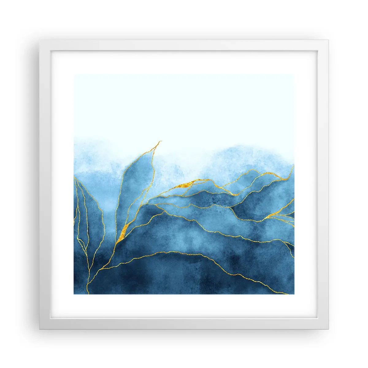 Poster în ramă albă - Albastru în aur - 40x40 cm