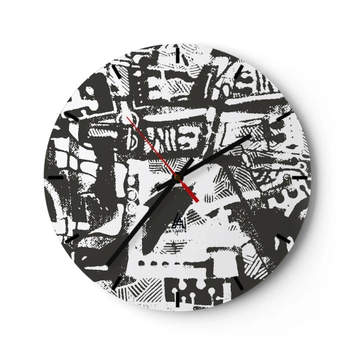 Ceas de perete - Ceas pe sticlă - Model abstract alb-negru cu forme geometrice - 30x30cm - Ordine sau haos? - Decorațiune modernă pentru perete pentru living, bucătărie și dormitor ARTTOR