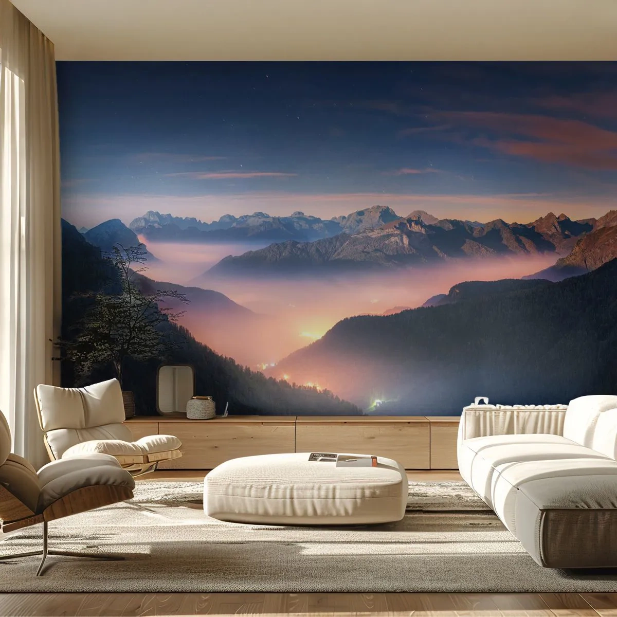 Tapet Premium Sand - Lumină în văi - Peisaj, Munţi, pădure - 100x70 cm