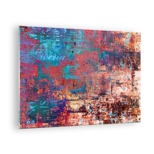 Tablou pe sticlă - Compoziție abstractă în nuanțe de albastru și roșu - 70x50cm - Memorie și uitare - Decorațiune modernă pentru perete pentru living și dormitor ARTTOR