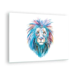 Tablou pe sticlă - Portret colorat al unui leu într-un stil artistic - 70x50cm - Aură electrizantă - Decorațiune modernă pentru perete pentru living și dormitor ARTTOR