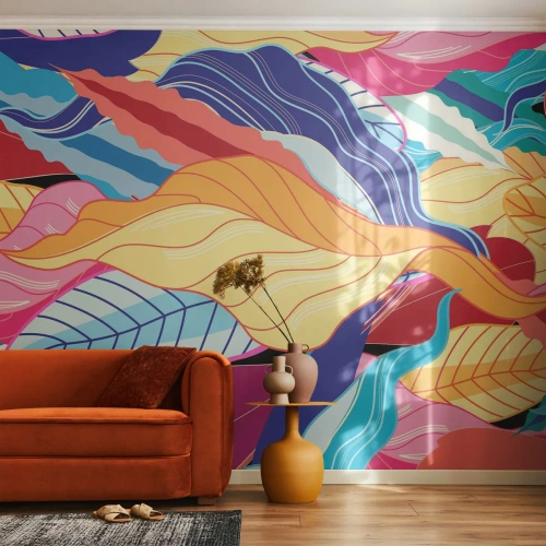 Tapet Premium Sand - O dezordine colorată - Abstracția, Frunze colorate, Bucată - 100x70 cm