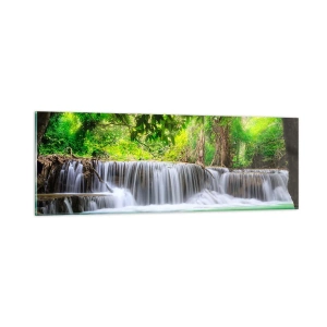 Tablou pe sticlă - Cascada verde - 90x30 cm
