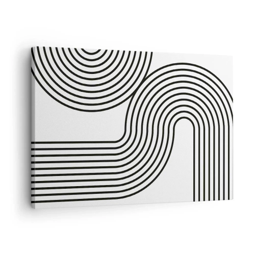 Tablou pe pânză Canvas - O pictură abstractă cu linii negre care creează modele geometrice pe un fundal alb. - 70x50cm - Pe o curbă - Decorațiune modernă pentru perete pentru living și dormitor ARTTOR